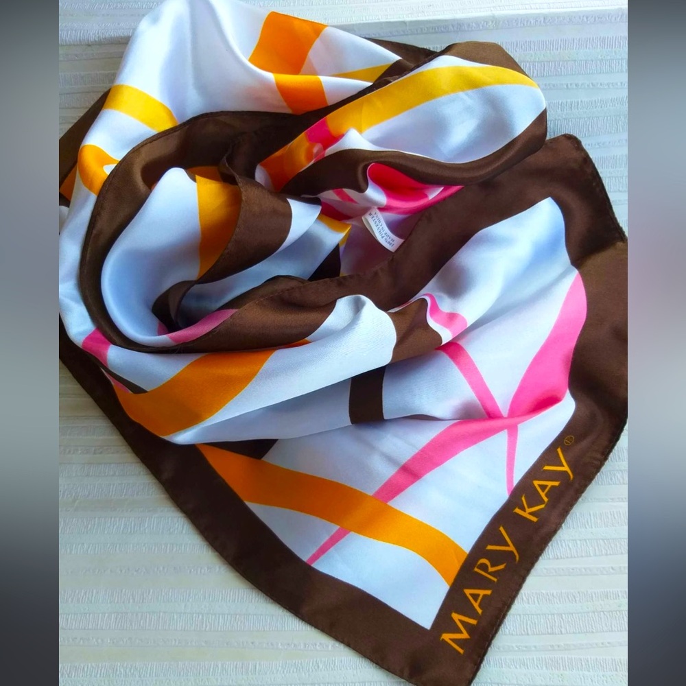 Mary Kay Long Polyester Scarf and Black Zippered Mini Travel Pouch